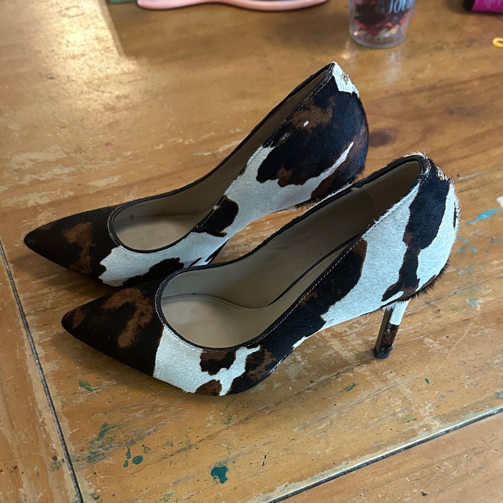 Sam Edelman Hazel Black and Brown Cow Print Heels